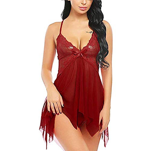 SEDEX Lencería Mujer Erótica Ropa Interior Camisón Babydoll Halter Cordón Transparente Lencería de Encaje Tentación