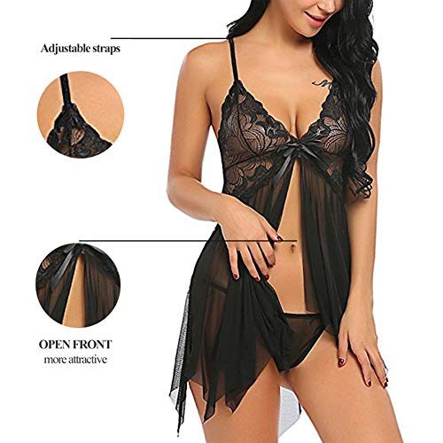 SEDEX Lencería Mujer Erótica Ropa Interior Camisón Babydoll Halter Cordón Transparente Lencería de Encaje Tentación