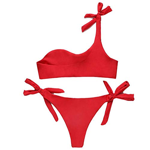 SHANGLY Mujer Sexy Un Hombro Conjunto de Bikini Trajes de baño Push-Up De Talle Alto Traje de baño de Dos Piezas,H,M