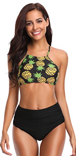 SHEKINI Bikini brasileño de Las Mujeres Set Up Bikini Top Bikini de Cintura Alta Shorts Deportes Traje de baño Split Traje de baño Traje de baño Grande (L, Amarillo)