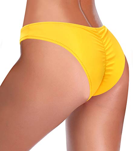 SHEKINI Mujer Bikini Braguita Brasileña Ropa Interior Parte Inferior Bragas Hipster(M,Amarillo C)