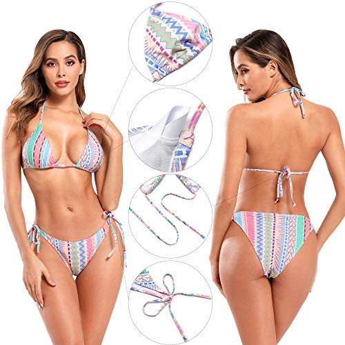 SHEKINI Mujer Bikini Set Triángulo Top de Bikini Halter Traje de Bañador de Dos Piezas Ajustable Talle Bajo Triangle de Parte Inferior del Bikini Dos Piezas Playa