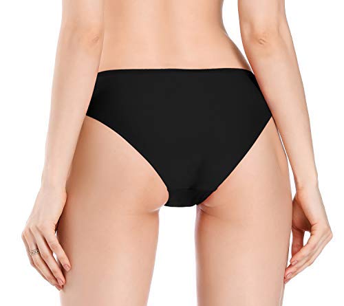 SHEKINI Mujer Bikini Swim Pantalones Beach Pantalones De Nado para Mujer Bañador de Cintura Baja de Color Liso（L, Negro 1）