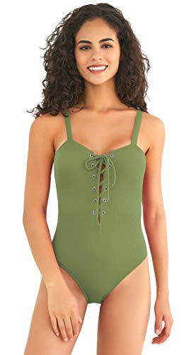 SHEKINI Mujer Traje de Baño de Una Pieza Traje de Baño de Una Pieza de Color Sólido Vendaje (S, Verde)