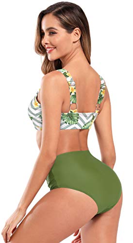 SHEKINI Mujer Traje de Baño Dividido Chaleco Bikinis Conjuntos Bañador con Tirantes Anchos Bañador de Cintura Alta (M, Verde Hierba)