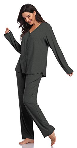 SHEKINI Pijamas Mujer Modal 2 Piezas Pijama Manga Larga Pantalones Suaves y Cómodos(Gris Oscuro,XL)