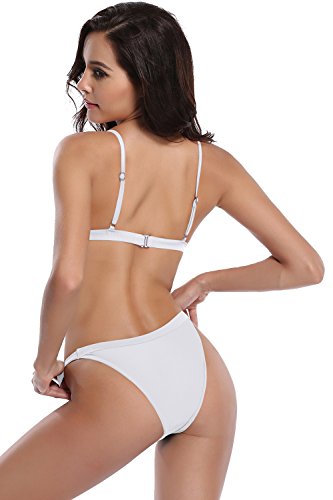 SHEKINI Traje de baño Acolchado de Dos Piezas triángulo Conjunto de Bikini brasileño Trajes de baño para Las Mujeres(Medium,Blanco)