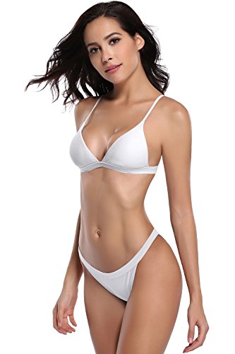 SHEKINI Traje de baño Acolchado de Dos Piezas triángulo Conjunto de Bikini brasileño Trajes de baño para Las Mujeres(Medium,Blanco)