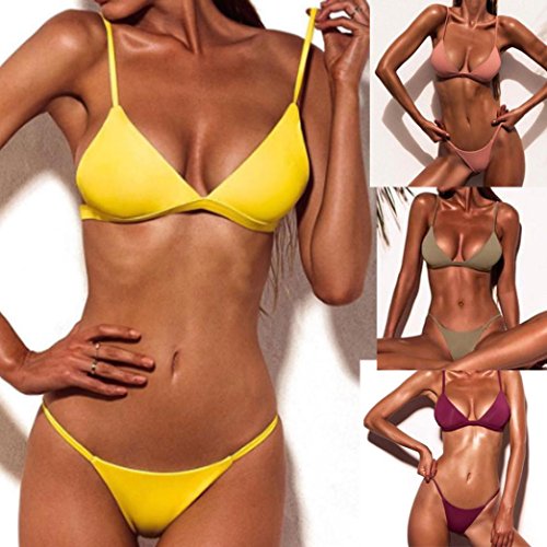 SHOBDW 2018 Nuevas Mujeres Push-up Bra Bikini Playa Set Traje de baño (Amarillo, M)