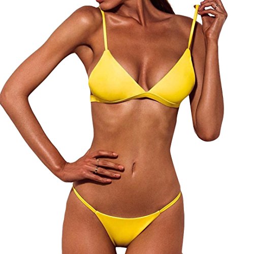 SHOBDW 2018 Nuevas Mujeres Push-up Bra Bikini Playa Set Traje de baño (Amarillo, M)