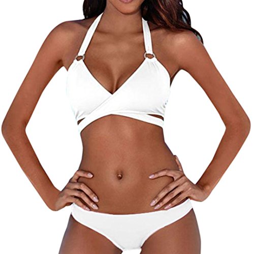 SHOBDW Conjunto de Mujeres Bikini, Sexy Push-up Rellenado Traje de baño Vendaje de Ropa de Playa (Blanco, M)