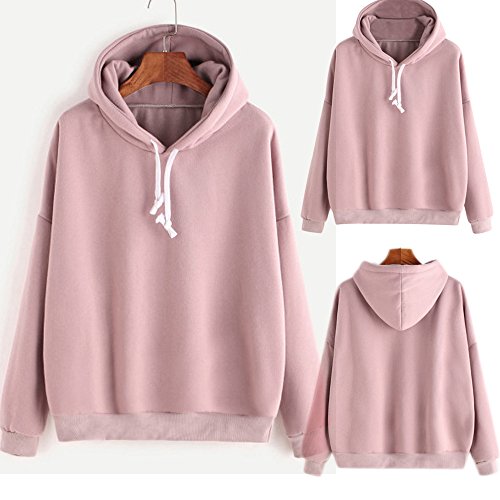 SHOBDW Liquidación Mujeres Señoras Sólidas Ocasionales Lindo Suave Elegante Cuerda Sudadera con Capucha Pullover Top Blusa Sudadera con Capucha de Manga Larga (Rosa,M)