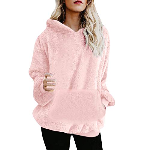 SHOBDW Liquidación Venta Mujer Sudadera con Capucha Suelta Tallas Grandes Jersey de Mujer Jersey otoño Invierno Manga Larga Remata Abrigo cálido (M, Rosa)