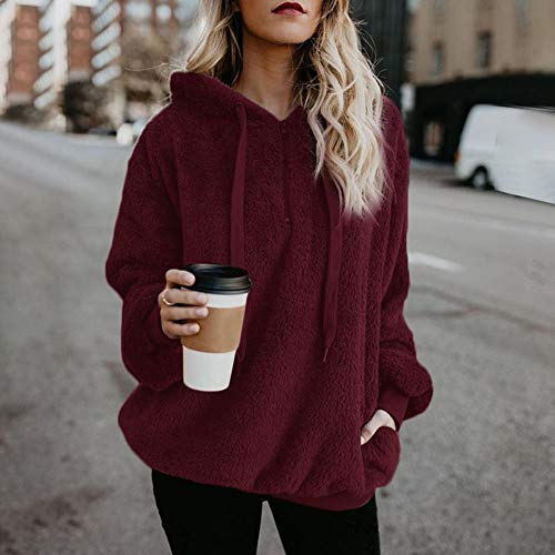 SHOBDW Liquidación Venta Mujer Sudadera con Capucha Suelta Tallas Grandes Jersey de Mujer Jersey otoño Invierno Manga Larga Remata Abrigo cálido(Vino Rojo,S)