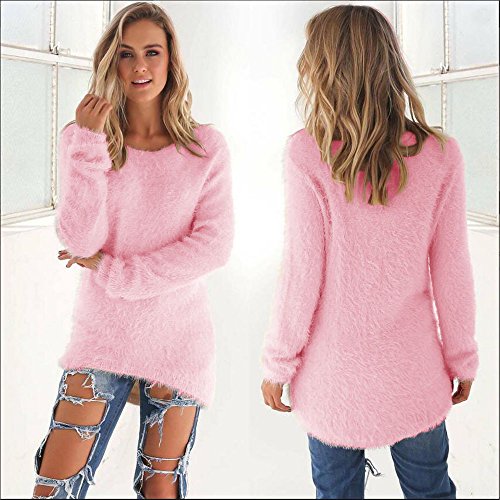 SHOBDW Mujer Suéter para Mujer Cuello Redondo Cárdigan Ocasional Sólido Suelto Otoño Invierno Tops de Manga Larga Cálido Prendas de Punto Jersey Jerséis Blusa Abrigo Vestido(Rosa,S)