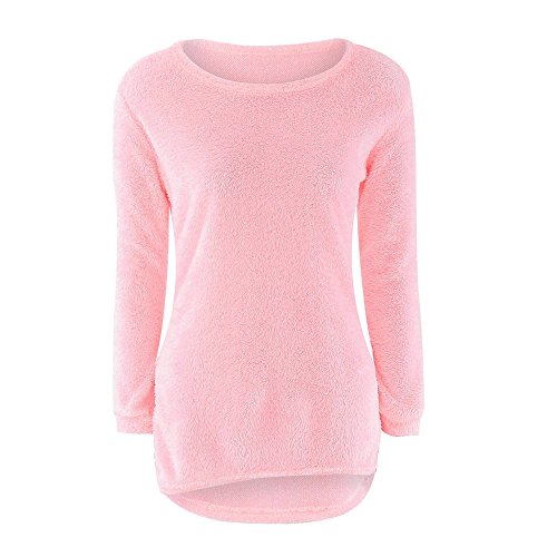 SHOBDW Mujer Suéter para Mujer Cuello Redondo Cárdigan Ocasional Sólido Suelto Otoño Invierno Tops de Manga Larga Cálido Prendas de Punto Jersey Jerséis Blusa Abrigo Vestido(Rosa,L)