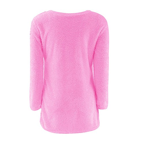 SHOBDW Mujer Suéter para Mujer Cuello Redondo Cárdigan Ocasional Sólido Suelto Otoño Invierno Tops de Manga Larga Cálido Prendas de Punto Jersey Jerséis Blusa Abrigo Vestido(Rosa Caliente,M)