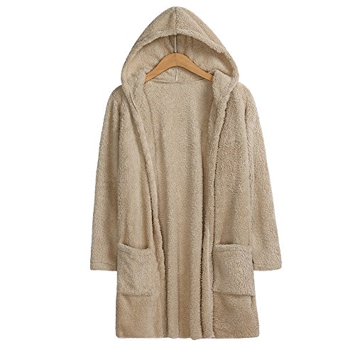 SHOBDW Mujeres Chaqueta de Lana con Capucha Punto Cardigan de Manga Larga Suéteres Ropa de Abrigo con Bolsillo Chaqueta de señoras Abrigos de Invierno(Caqui,S)