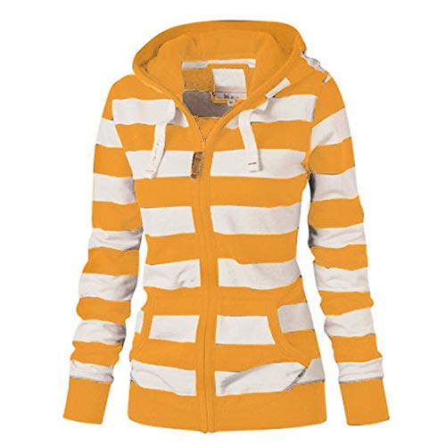 SHOBDW Mujeres Cremallera Camisetas de Manga Larga Sudadera con Capucha a Rayas Abrigos de Invierno Chaqueta de Mujer Casual Jerséis Delgados Outwear (Amarillo,L)