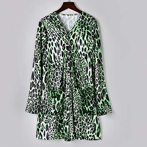 SHOBDW Mujeres de Manga Larga con Cuello en V Suelta Talla Grande Sexy Estampado de Leopardo Abrigo de Moda Blusa Camisetas sin Mangas Abrigos de Invierno Abrigos de Solapa(Verde,XXX-Large)