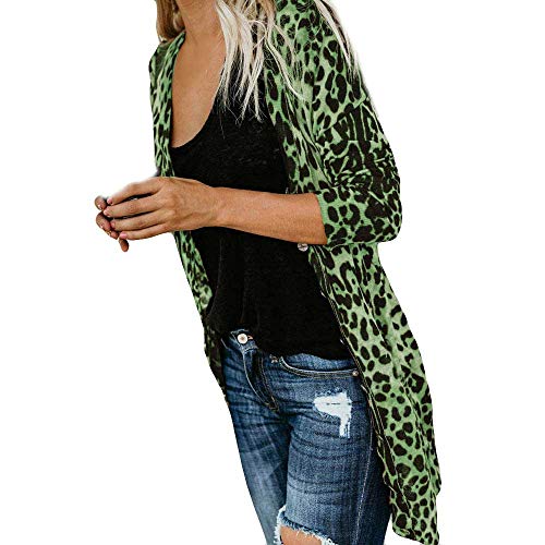 SHOBDW Mujeres de Manga Larga con Cuello en V Suelta Talla Grande Sexy Estampado de Leopardo Abrigo de Moda Blusa Camisetas sin Mangas Abrigos de Invierno Abrigos de Solapa(Verde,XXX-Large)