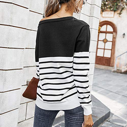 SHOBDW Separación Mujer Camiseta Manga Larga Labor de Retazos Blusa Tops otoño Invierno Ropa (L, Negro)