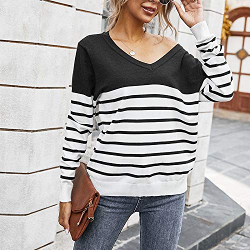 SHOBDW Separación Mujer Camiseta Manga Larga Labor de Retazos Blusa Tops otoño Invierno Ropa (L, Negro)