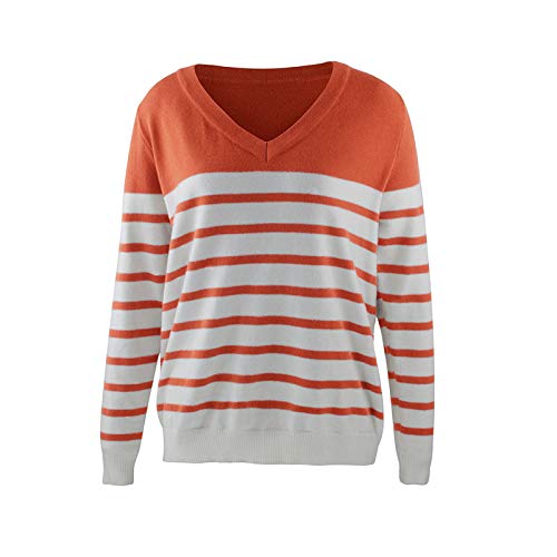 SHOBDW Separación Mujer Camiseta Manga Larga Labor de Retazos Blusa Tops otoño Invierno Ropa (S, Naranja)