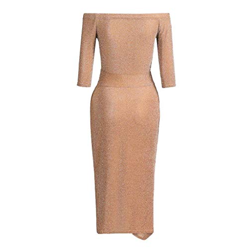 SHOBDW Vestidos Mujer Hombro Sólido Delgado Atractivo de Alta Hendidura Bodycon Lápiz Vintage Tallas Grandes de Manga Larga para Mujer Fiesta de Noche Vestidos de cóctel