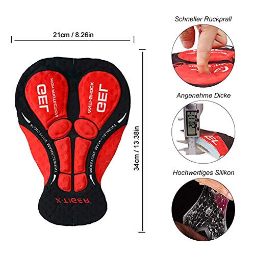 sigando Culotte de ciclismo para hombre, acolchado, con almohadilla de asiento elástica, transpirable, gel 3D acolchado rojo S