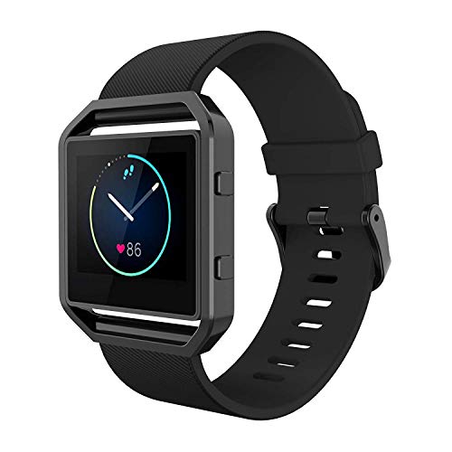 Simpeak Correa Compatible con Fitbit Blaze(5.5-6.7 Pulgadas), Correa de Recambio Silicona Suave Pulseras de Repuesto Banda Compatible con Fitbit Blaze Correa el Marco del Metal del, Negro