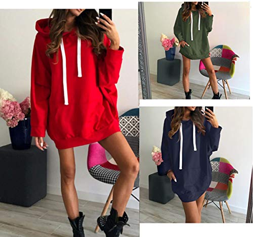 Simple-Fashion Otoño Invierno Mujer Largas Sudaderas Vestido Top Moda Vestido de Suéter Sweatshirt Mini Vestidos de Partido Casual Manga Larga Túnicas Pulóver Jersey con Capucha Jerséis Hoodie