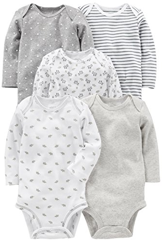 Simple Joys by Carter's Baby - Body de manga larga para bebé (5 unidades) ,Gris/Blanco ,3-6 Months