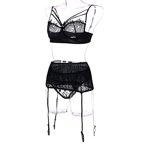 SJAKMA Ropa Interior,Lenceria Sexy Mujer Sexy Conjunto Sujetador Encaje Sling Novedades Underwire Sujetador Dormir Vendaje Lingerie Liga Bralette Black Underwear,XL