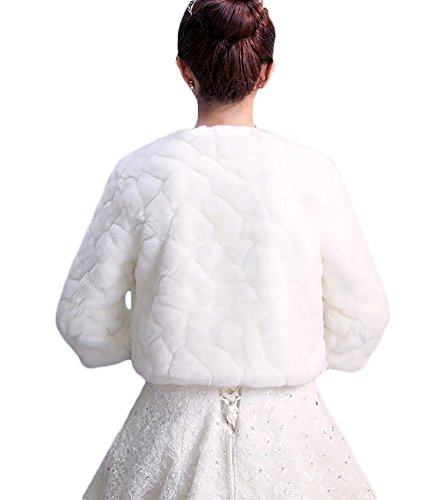 SK Studio Mujer Bolero con Mangas de Pelo Marfil Chal Fiesta Estola Invierno Capa para Bodas Novia