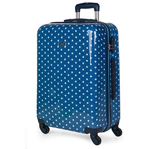 SKPAT - Maleta Infantil de Viaje Trolley 65 cm Mediana policarbonato Estampado Lunares. rígida cómoda y Ligera. 4 Ruedas. candado. Calidad Marca y diseño. 66460, Color Tejano