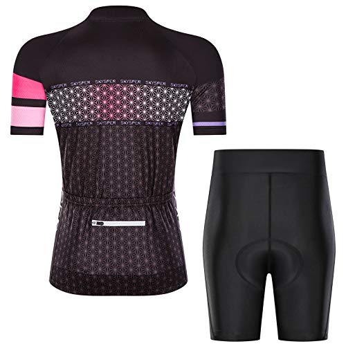 SKYSPER Ciclismo Maillot Mujer Jersey Pantalones Cortos Culote Mangas Cortas de Ciclismo Conjunto de Ropa Maillot Transpirable para Deportes al Aire Libre Ciclo Bicicleta