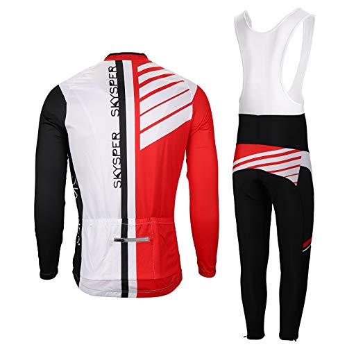 SKYSPER Maillot Ciclismo Hombres Jersey Mangas Largas Pantalones Largos Culotte de Ciclismo Conjunto de Ropa Maillot Entretiempo Invierno para Deportes al Aire Libre Ciclo Bicicleta