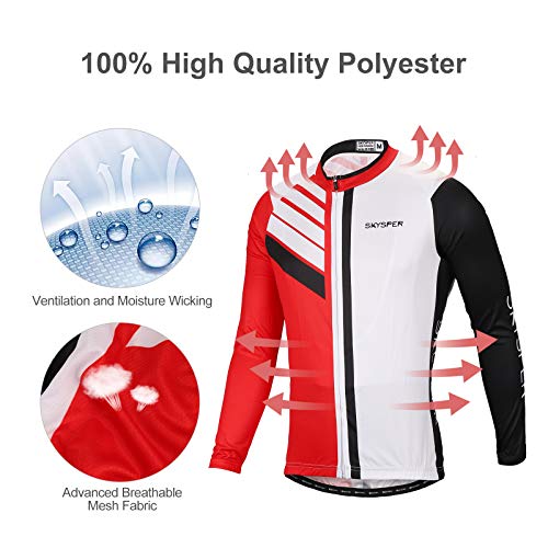 SKYSPER Maillot Ciclismo Hombres Jersey Mangas Largas Pantalones Largos Culotte de Ciclismo Conjunto de Ropa Maillot Entretiempo Invierno para Deportes al Aire Libre Ciclo Bicicleta