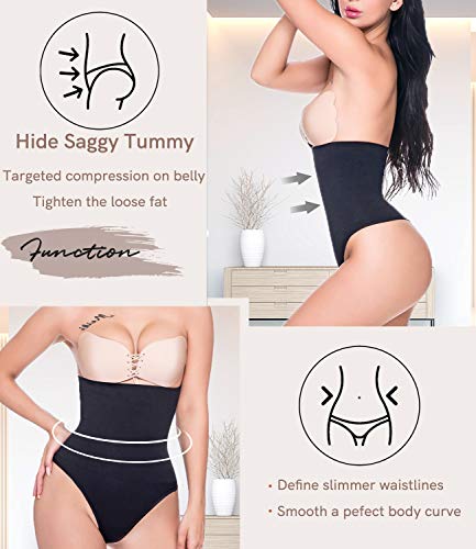 SLIMBELLE Tanga Faja Braga Reductora para Mujer Vientre Plano Braguitas Modeladora Cintura Alta-Negro-S