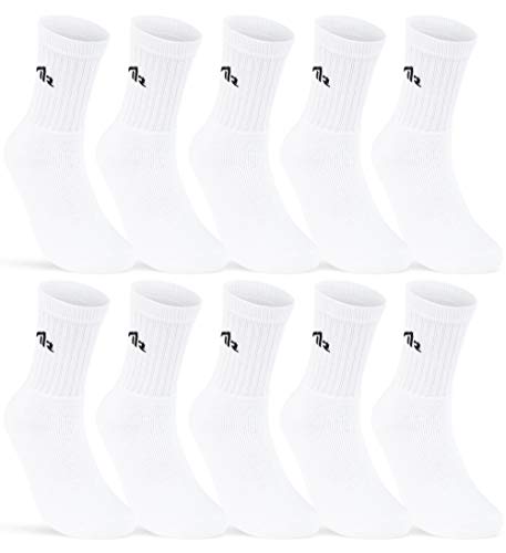 sockenkauf24 10 Pares de calcetines i1R Hombre y Mujer Calcetines deportivos Calcetines de tenis Algodón Negro o blanco (39-42, 10 pares | Blanco)