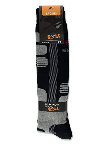 sockenkauf24 2 Pares de Calcetines de esquí y Snowboard, Calcetines térmicos de Rodilla para Hombres y Mujeres Transpirables con Acolchado Especial (Negro | Azul, 43-46)