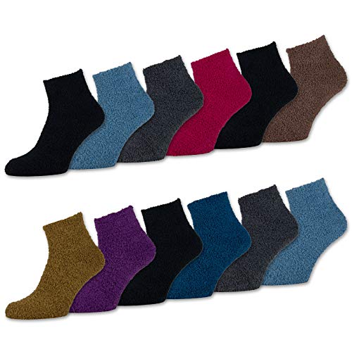 sockenkauf24 6 o 12 Pares Calcetines Casa Antideslizantes Mujer Calcetines Invierno Dormir Súper Suaves Mullidos y Cálidos (35-42, 6 Pares | Mezcla de colores)