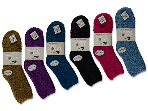 sockenkauf24 6 o 12 Pares Calcetines Casa Antideslizantes Mujer Calcetines Invierno Dormir Súper Suaves Mullidos y Cálidos (35-42, 6 Pares | Mezcla de colores)