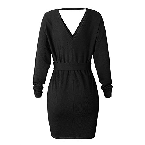 Socluer Vestido de Punto de Manga Larga de Invierno para Mujer con Cuello en V y Jersey cálido con Mini cinturón