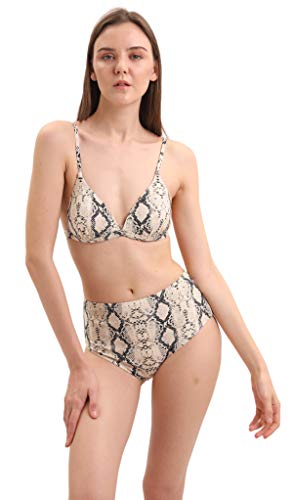 SOL Y PLAYA - Conjunto Bikini triangulo Push up diseño Rayas Multicolor o Serpiente Braga Alta Moderno para Mujer Chica señora Piscina Verano (44 - XL, Serpiente)