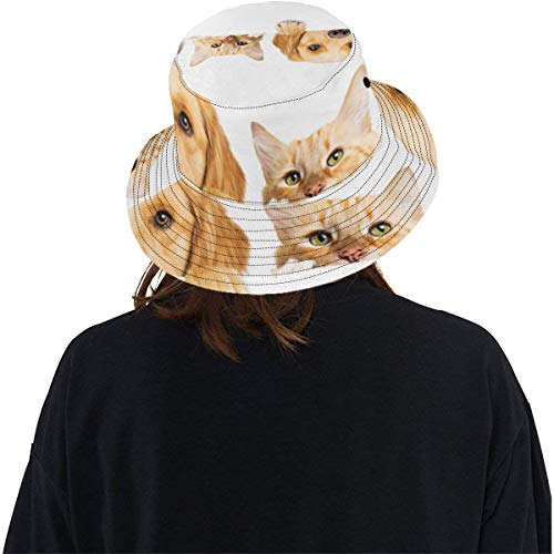 Sombrero Colorido del Cubo Gato y Perro Lindos Mascota Linda Verano Unisex Pesca Sun Top Sombreros del Cubo para Adolescentes Mujeres Gorra de Pescador Deporte al Aire Libre Sombrero de Playa para ni