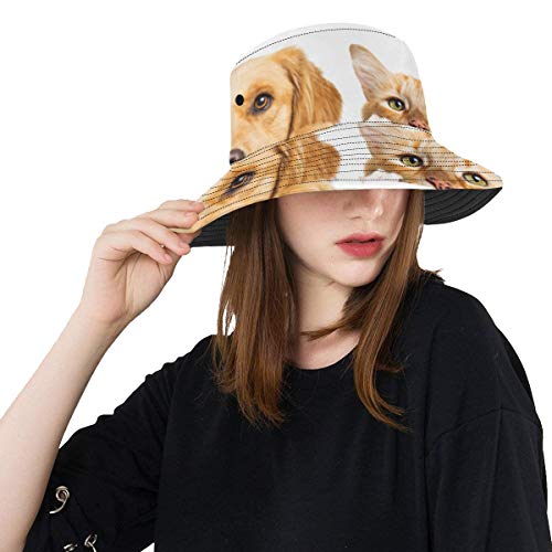 Sombrero Colorido del Cubo Gato y Perro Lindos Mascota Linda Verano Unisex Pesca Sun Top Sombreros del Cubo para Adolescentes Mujeres Gorra de Pescador Deporte al Aire Libre Sombrero de Playa para ni