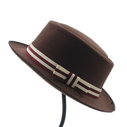 Sombrero de Mujer Mujeres Homburg Fedpra Hat invierno categórico Sombrero elegante Lana Pork Pie Sombrero Boater con cinturón Goon Tocados Invitada Boda Hermoso ( Color : Café , tamaño : 56-58CM )