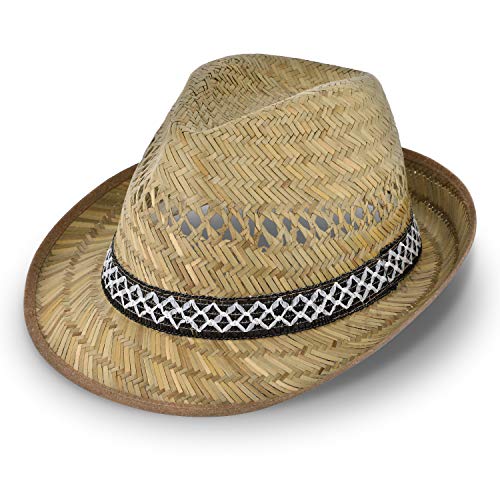 Sombrero de Paja (con protección Solar) Damas y Caballeros | Sombrero con Aspecto Trilby para el Sol | Sombrero de Paja para el Verano en la Playa o para Las Vacaciones | Diferentes tamaños